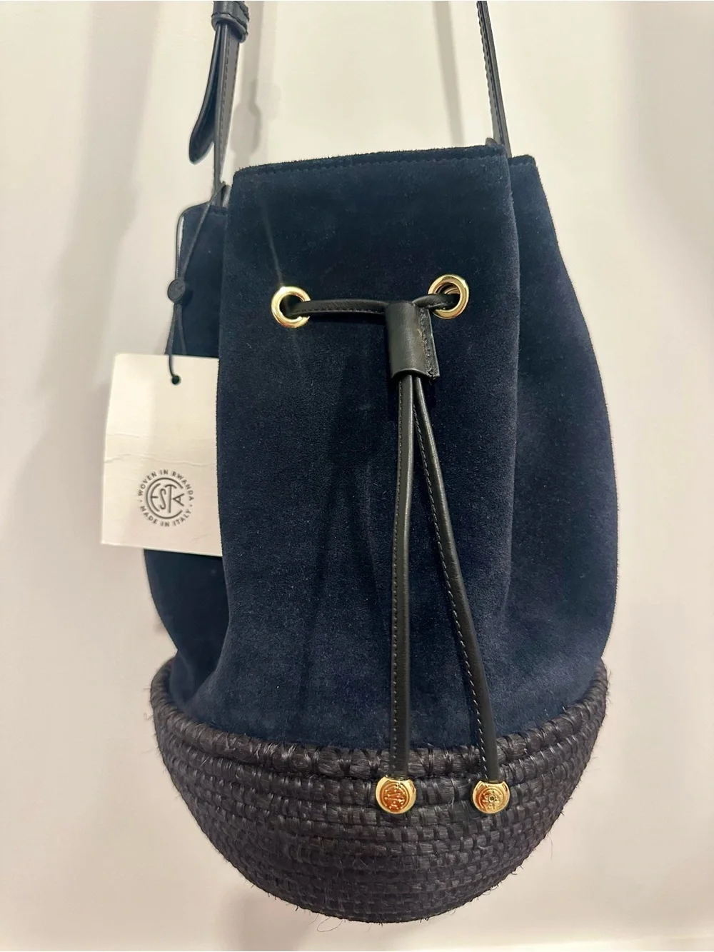 Cesta Collective Navy Suede Drawstring Bucket Hobo